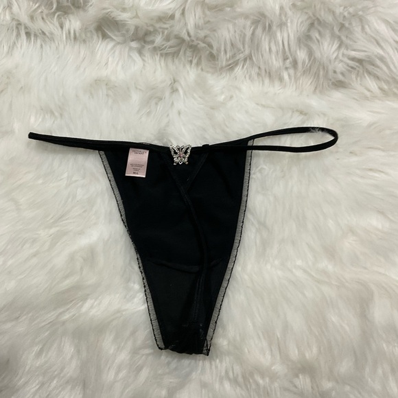 Victoria's Secret V-String Thong Black Bling Butterfly Charm - Picture 4 of 7